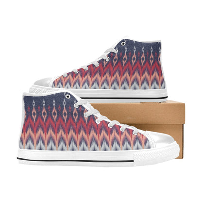 Ikat Print Design LKS401 Men's High Top Canvas Shoes