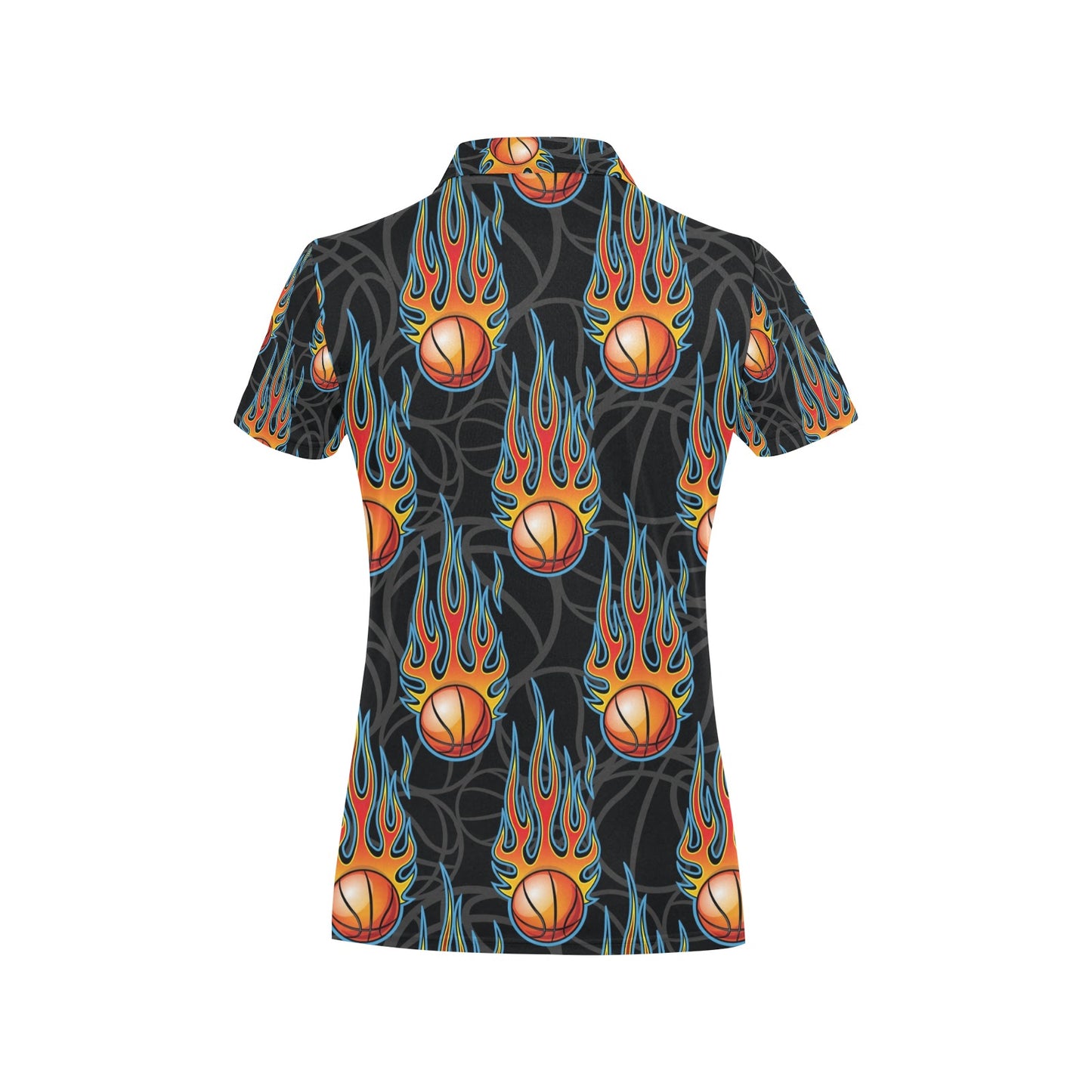 Basketball Fire Print Pattern Women's Polo Shirt