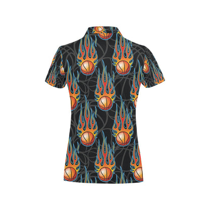 Basketball Fire Print Pattern Women's Polo Shirt