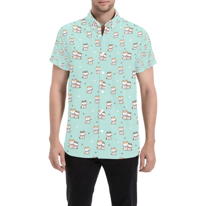 Shiba Inu Print Design LKS302 Men Short Sleeve Button Up Shirt