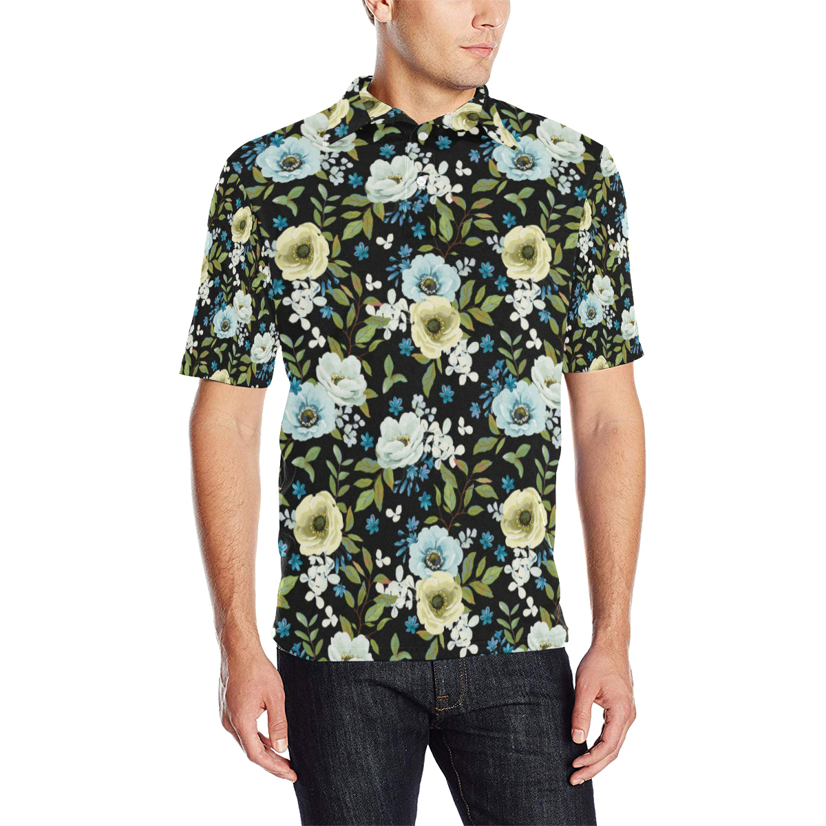 Anemone Pattern Print Design AM03 Men Polo Shirt
