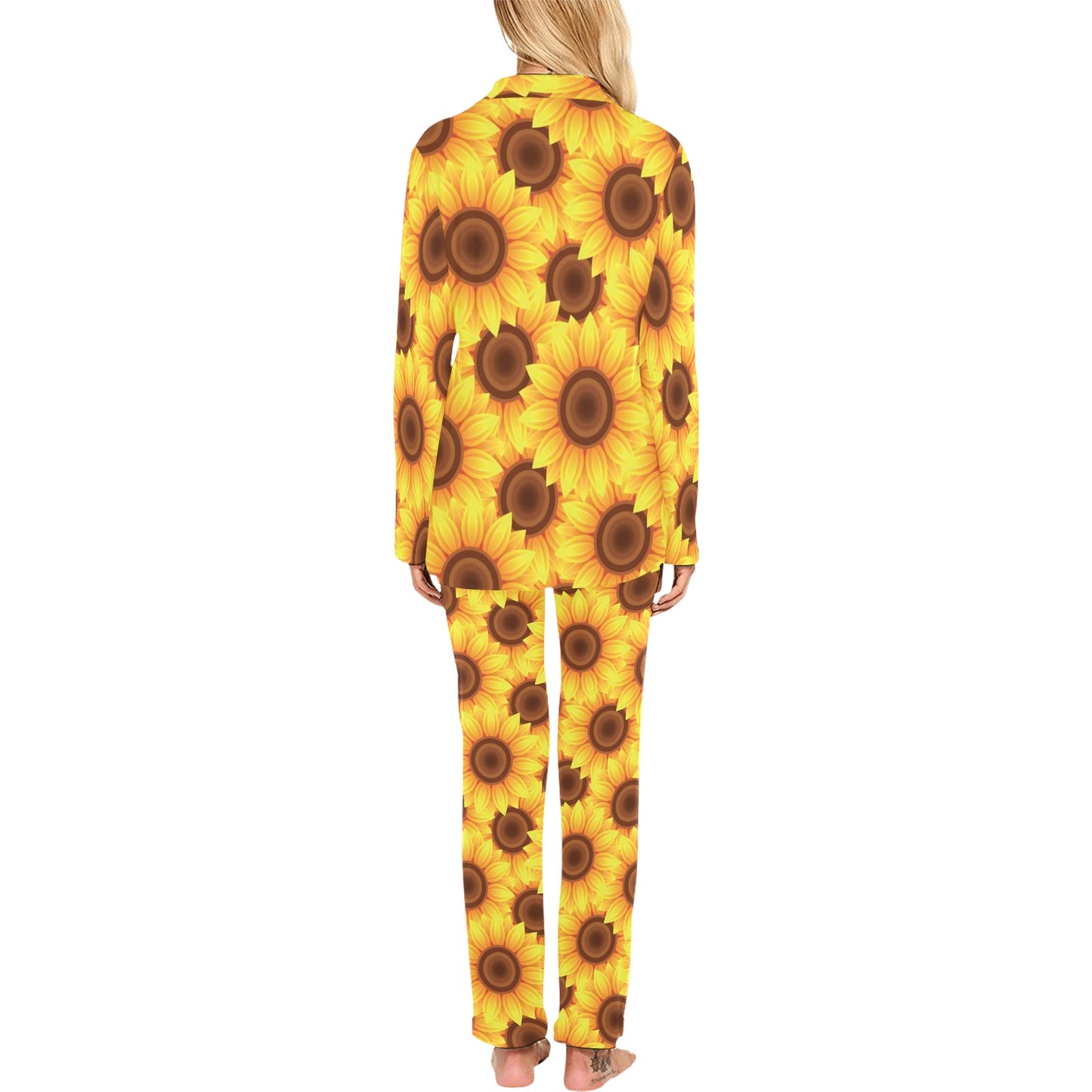 Sunflower Pattern Print Design SF07 Women's Long Pajama Set