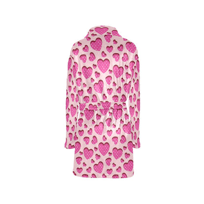 Heart Pink Pattern Print Design HE06 Women's Fleece Robe