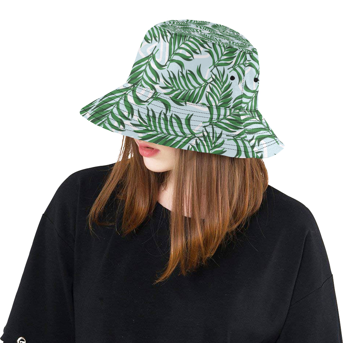 Palm Leaves Pattern Print Design PL06 Unisex Bucket Hat