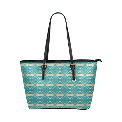 Southwest Native Design Themed Print Leather Tote Bag