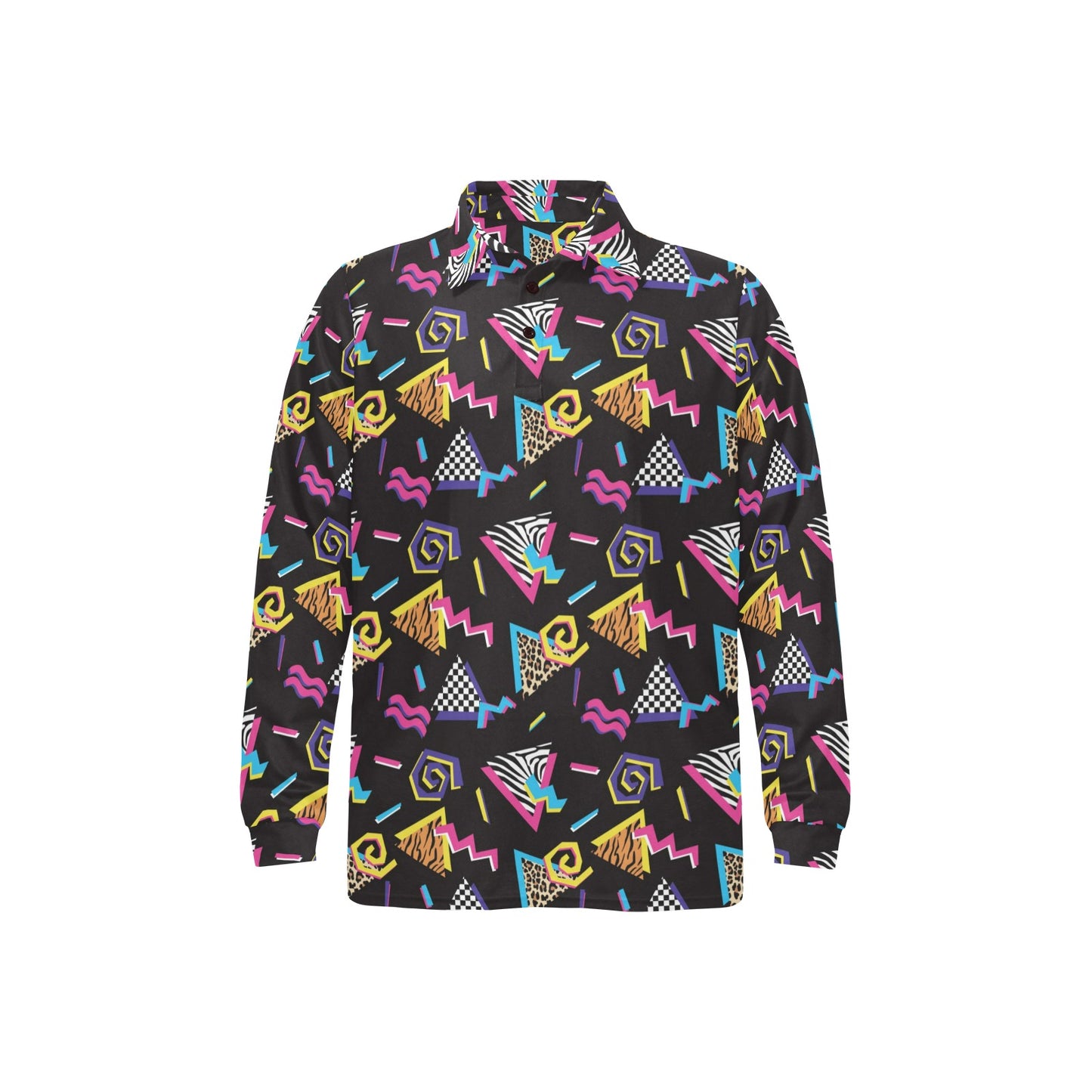 80s Pattern Print Design 3 Long Sleeve Polo Shirt For Men's
