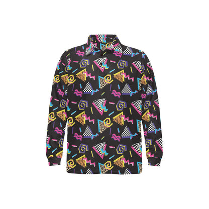 80s Pattern Print Design 3 Long Sleeve Polo Shirt For Men's