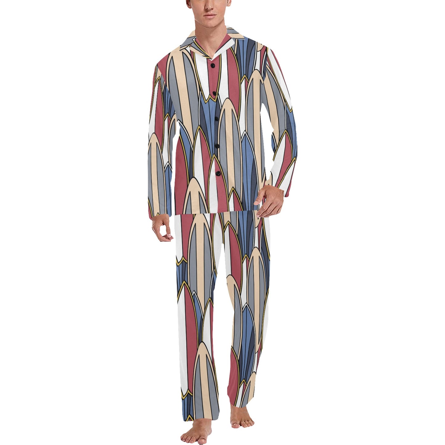 Surf board Pattern Men's Long Pajama Set