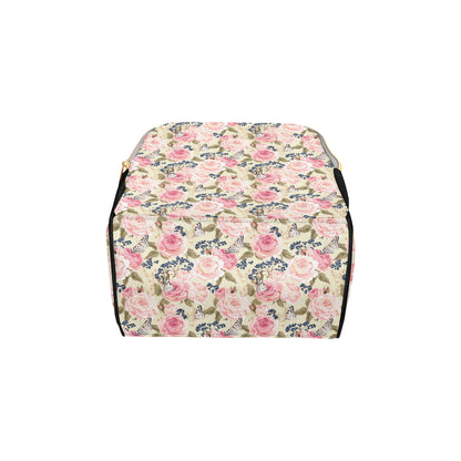 Floral Pink Butterfly Print Diaper Bag Backpack