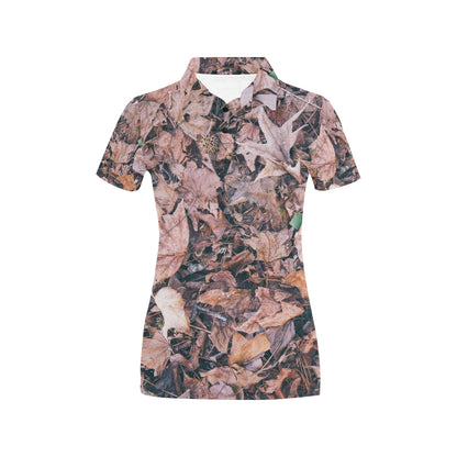 Camouflage Realistic Tree Leaf Print Women's Polo Shirt
