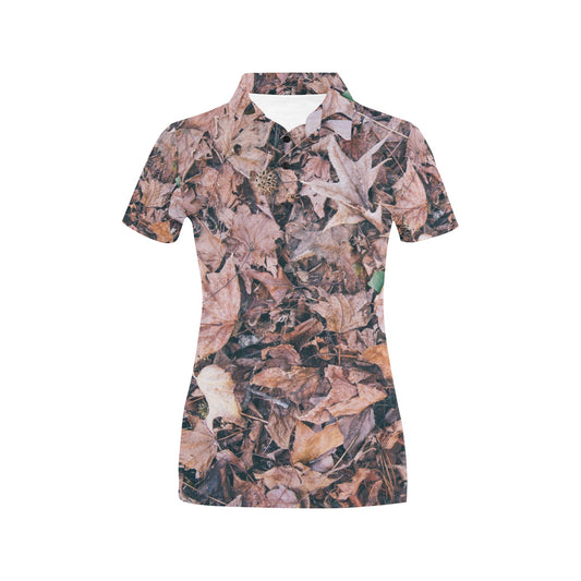 Camouflage Realistic Tree Leaf Print Women's Polo Shirt