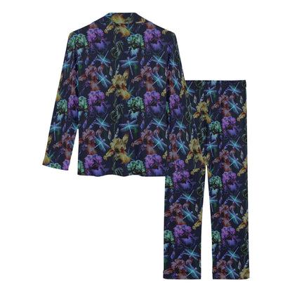 Dragonfly With Floral Print Pattern Women's Long Pajama Set