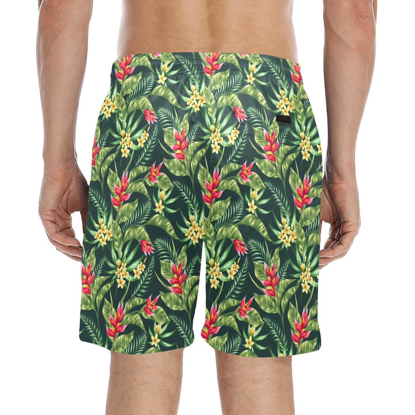 Tropical Folower Red Heliconia Print Men's Swim Trunks Beach Shorts
