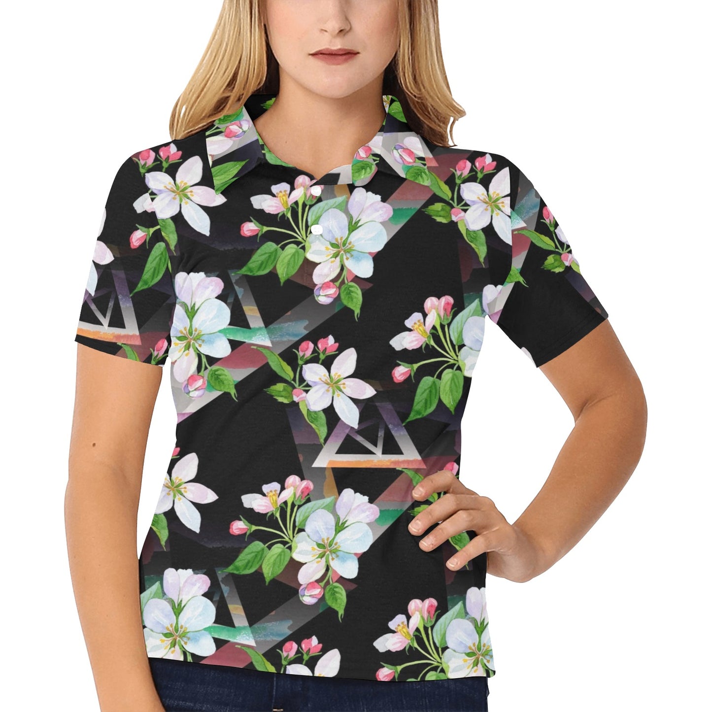 Apple blossom Pattern Print Design AB07 Women's Polo Shirt