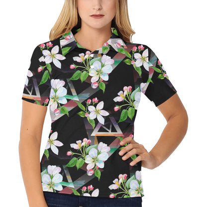 Apple blossom Pattern Print Design AB07 Women's Polo Shirt