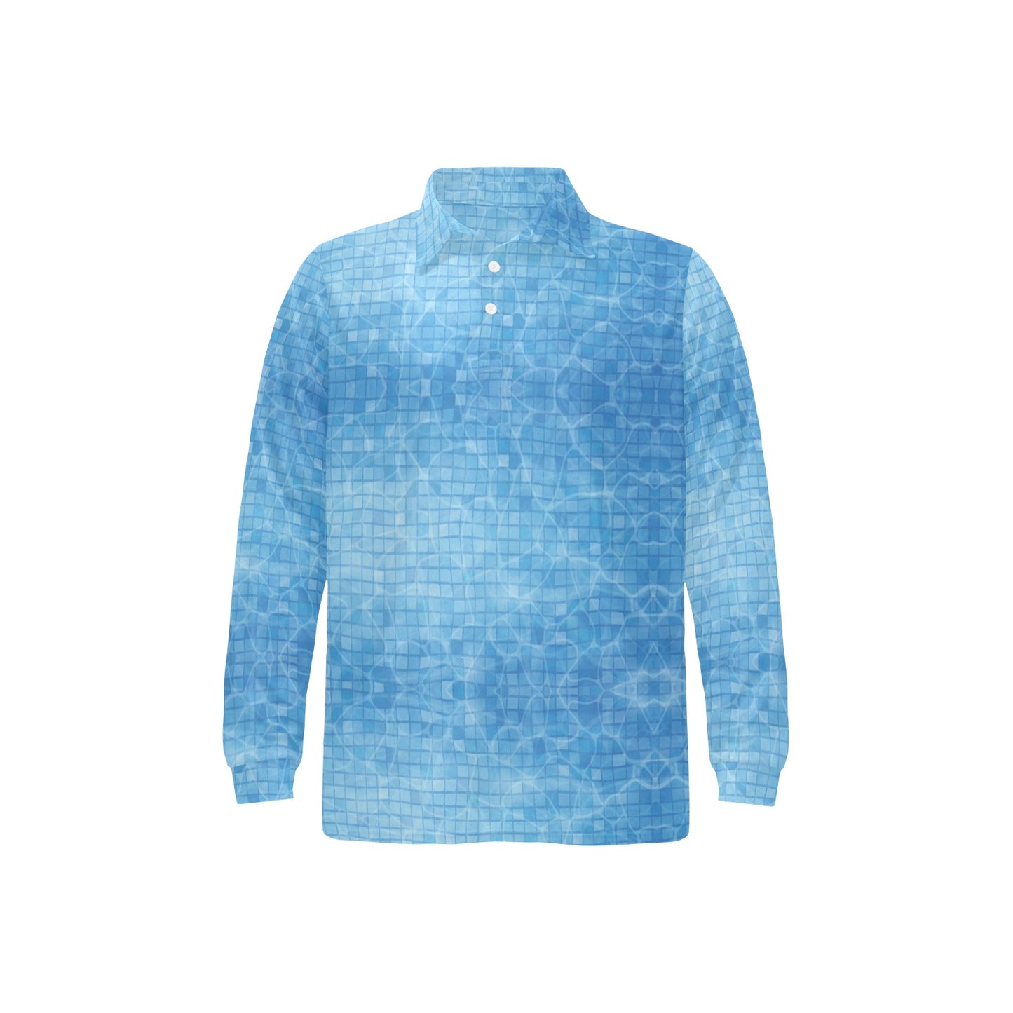 Swimming Pool Print Design LKS302 Long Sleeve Polo Shirt For Men's
