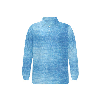 Swimming Pool Print Design LKS302 Long Sleeve Polo Shirt For Men's