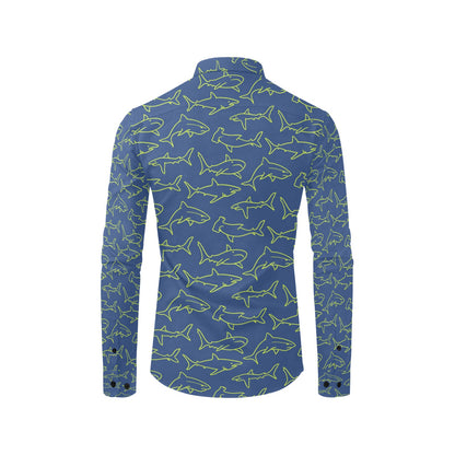 Shark Print Design LKS301 Men's Long Sleeve Dress Shirt