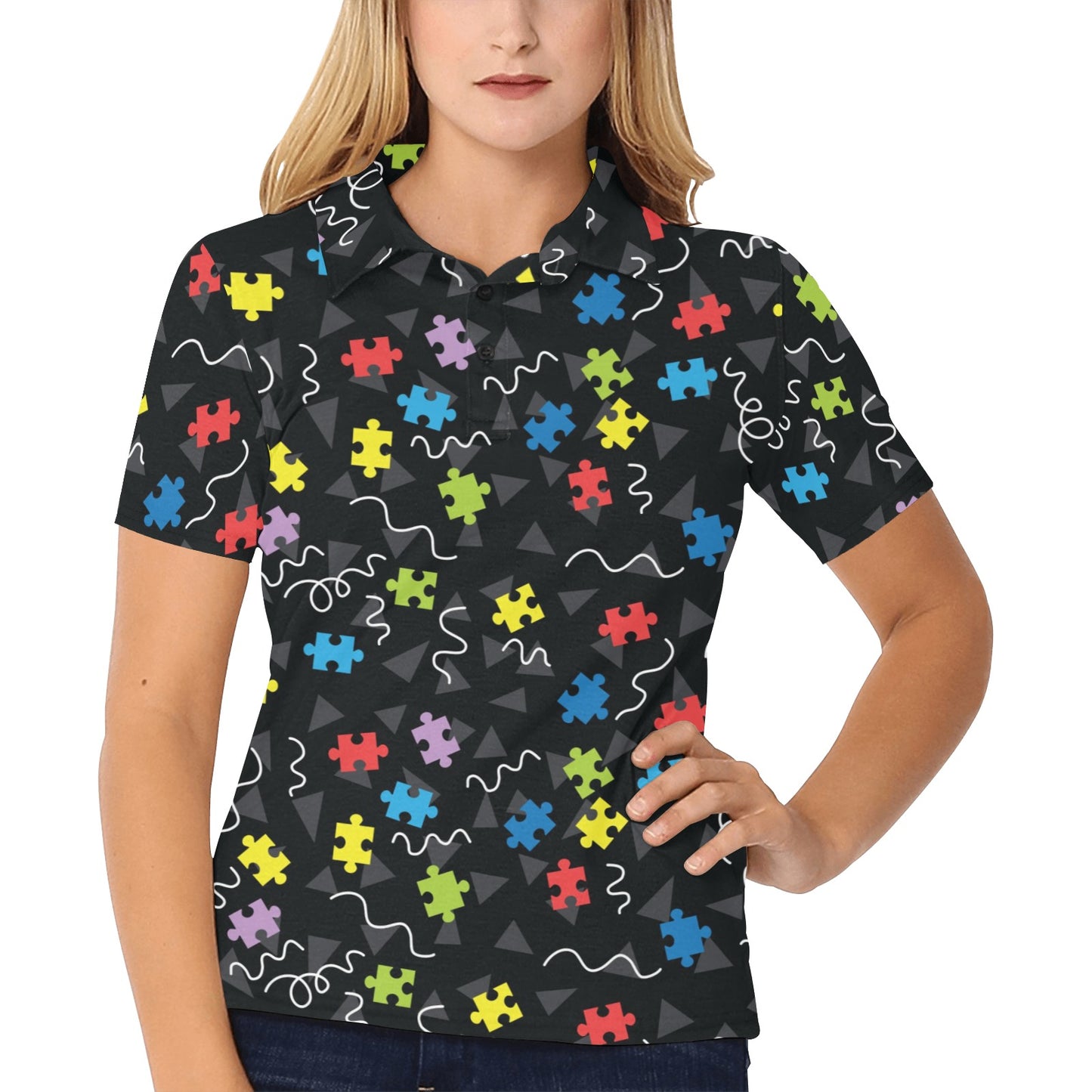 Autism Awareness Pattern Print Design 01 Women's Polo Shirt