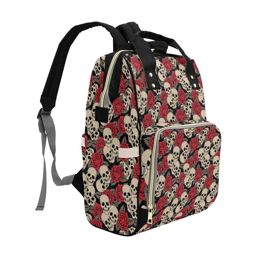 Skull And Roses Print Design LKS301 Diaper Bag Backpack