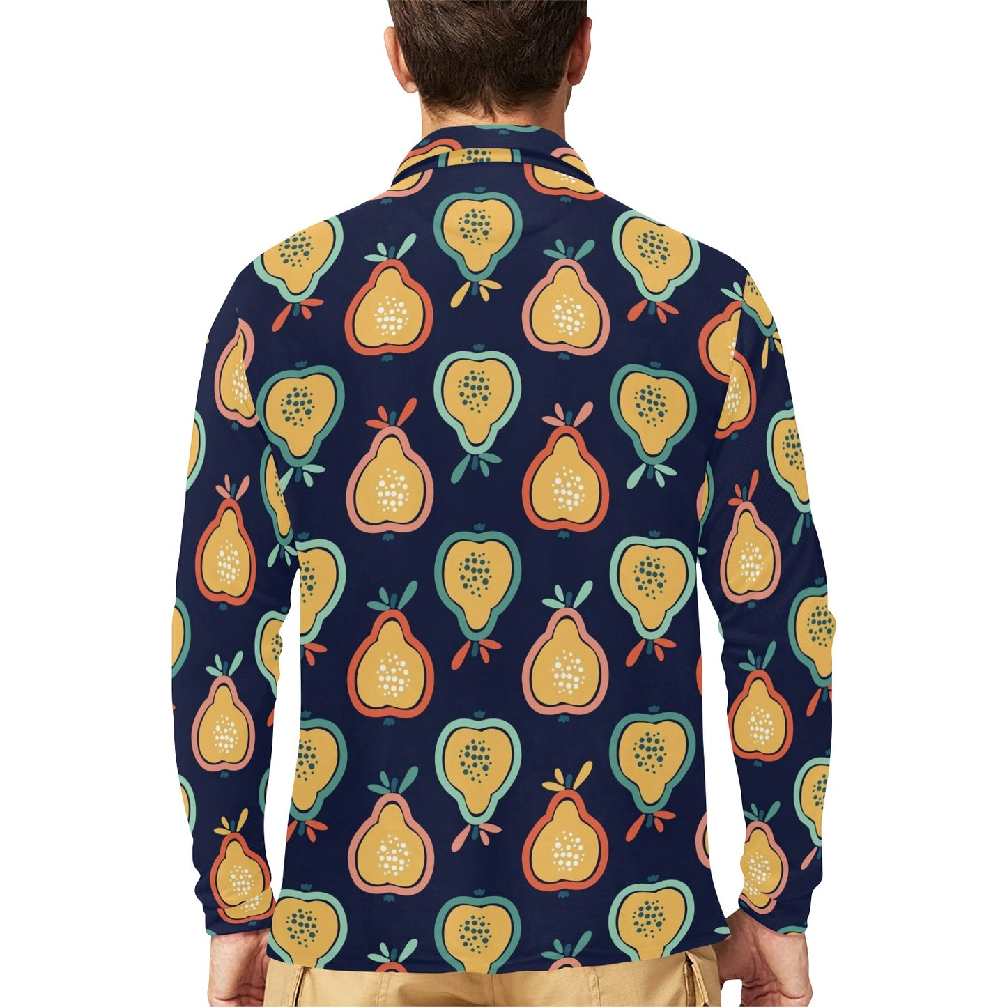 Pear Pattern Print Design PE03 Long Sleeve Polo Shirt For Men's