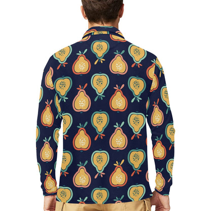 Pear Pattern Print Design PE03 Long Sleeve Polo Shirt For Men's