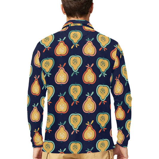 Pear Pattern Print Design PE03 Long Sleeve Polo Shirt For Men's