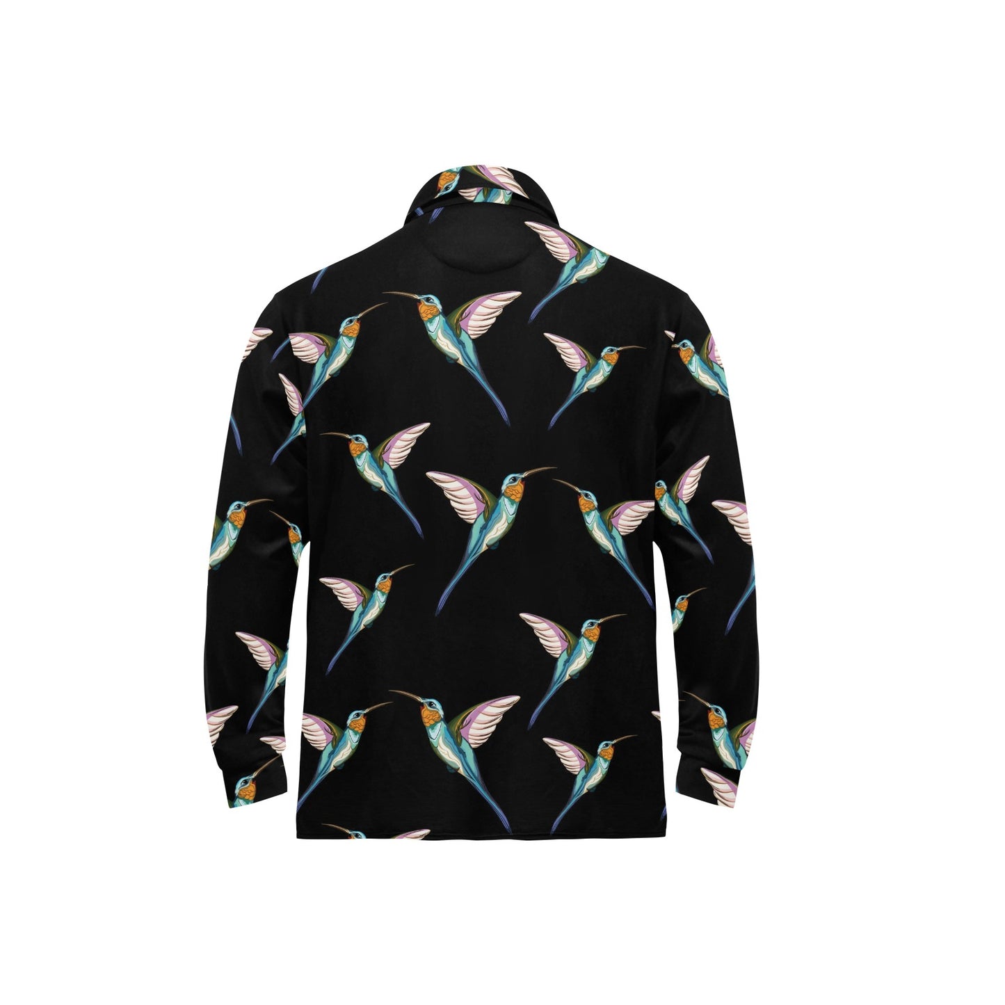 Hummingbird Pattern Print Design 06 Long Sleeve Polo Shirt For Men's
