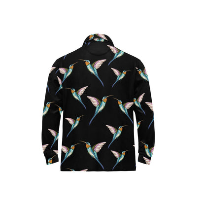 Hummingbird Pattern Print Design 06 Long Sleeve Polo Shirt For Men's