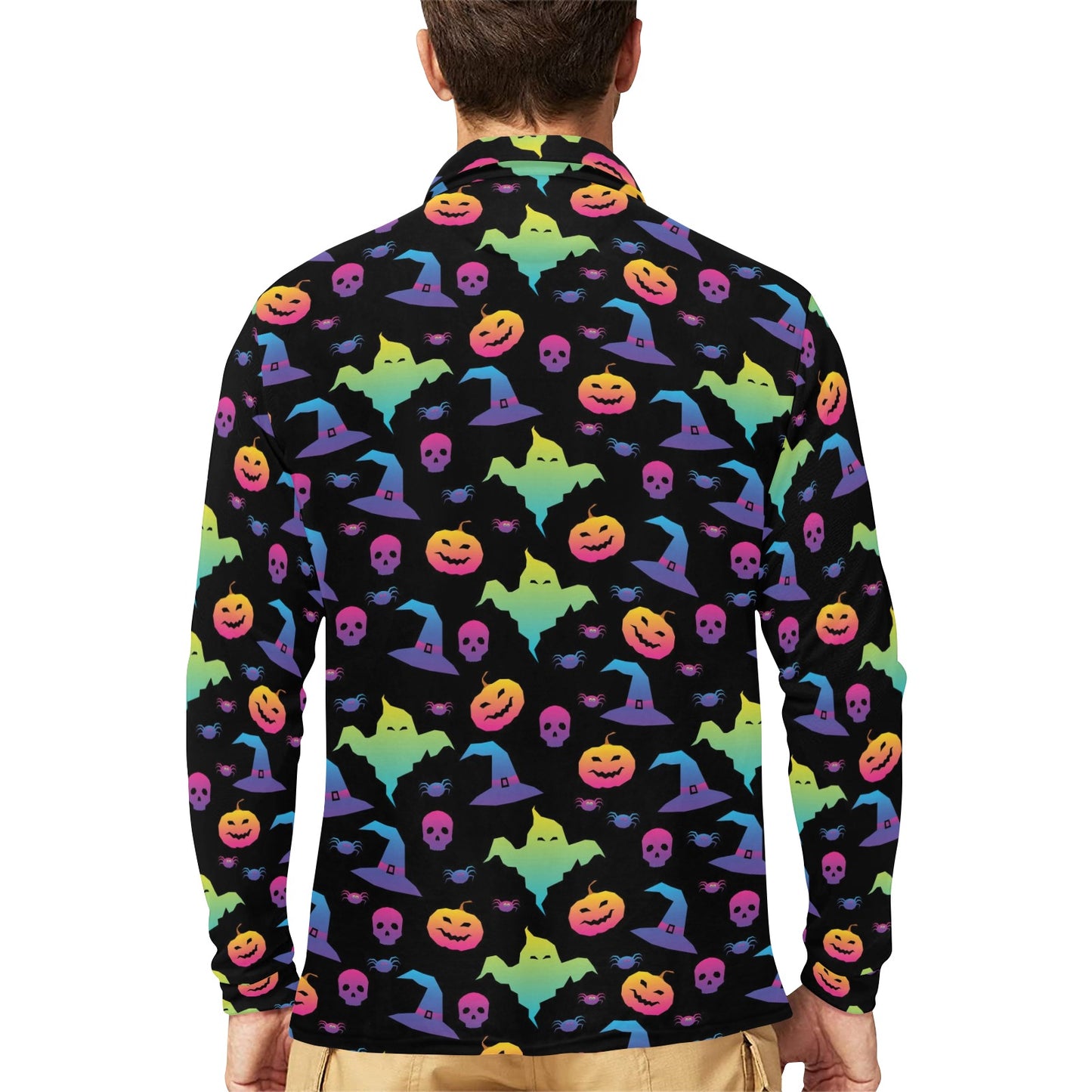 Halloween Print Design LKS404 Long Sleeve Polo Shirt For Men's