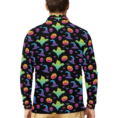 Halloween Print Design LKS404 Long Sleeve Polo Shirt For Men's