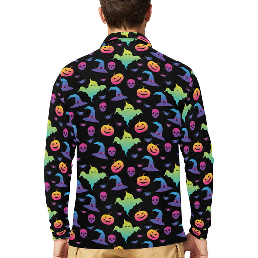 Halloween Print Design LKS404 Long Sleeve Polo Shirt For Men's