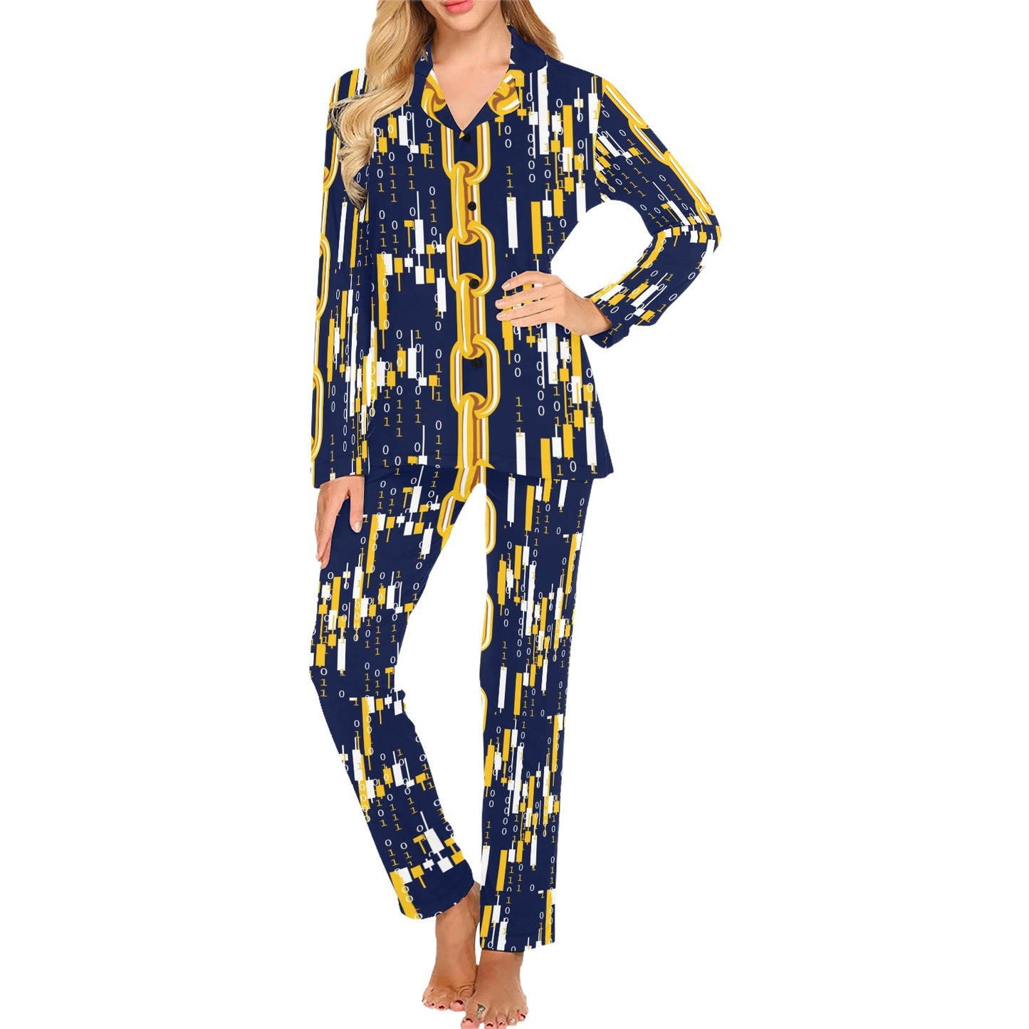 Cryptocurrency Chain Pattern Print Design 03 Women's Long Pajama Set