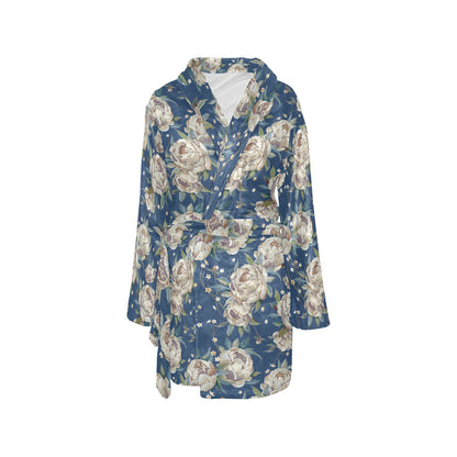 Peony Pattern Print Design A03 Women's Fleece Robe