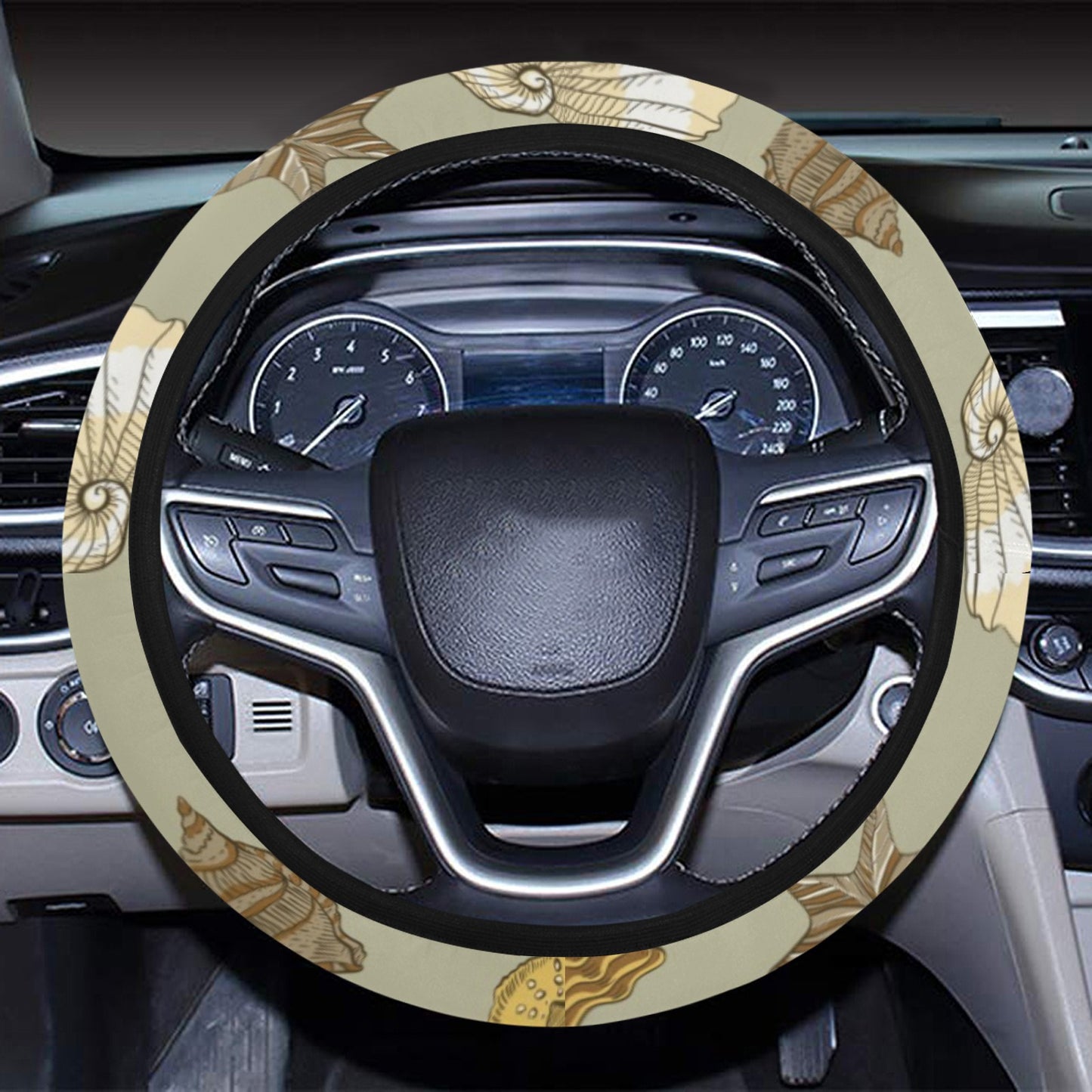 Seashell Beach Print Design LKS303 Steering Wheel Cover with Elastic Edge