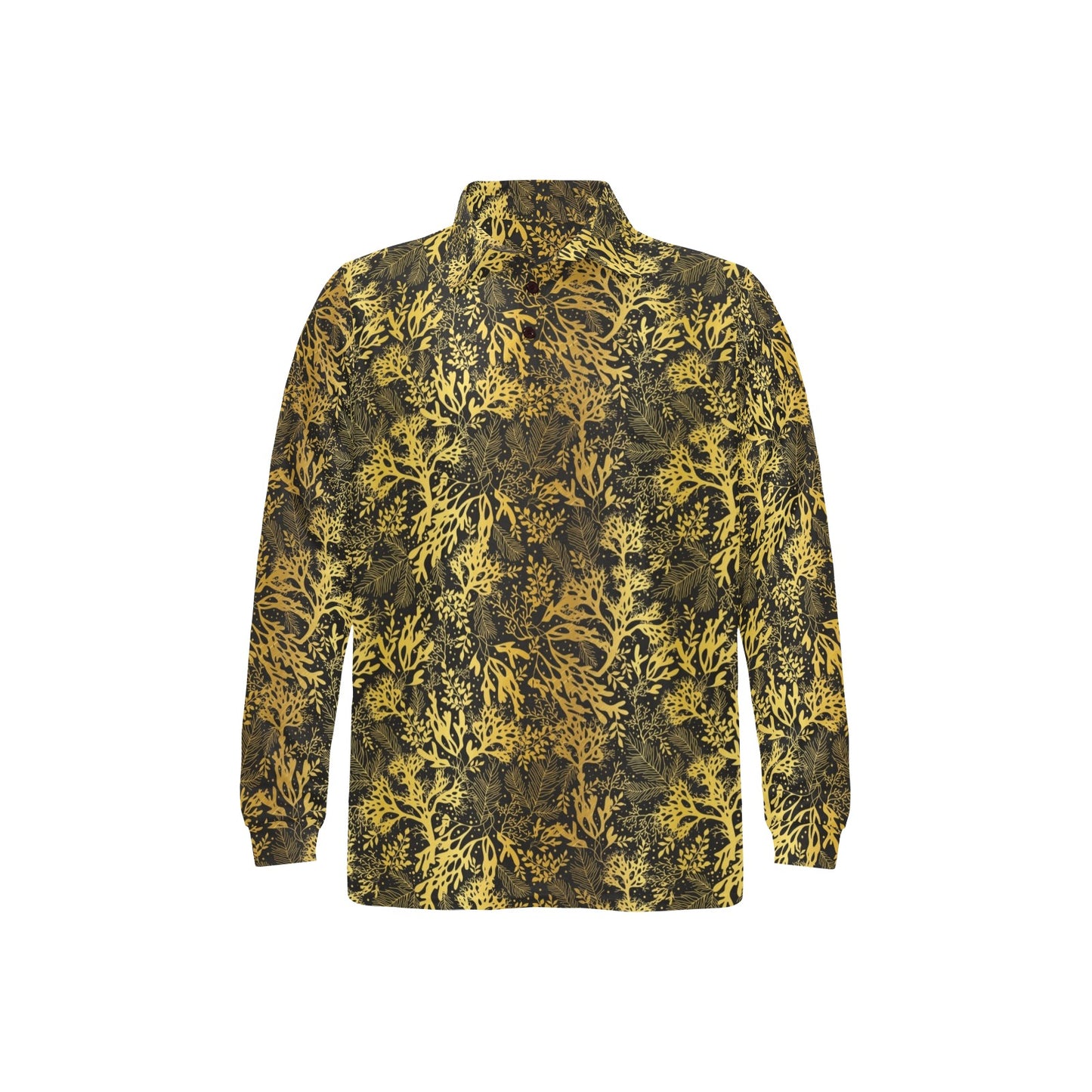 Seaweed Print Design LKS303 Long Sleeve Polo Shirt For Men's
