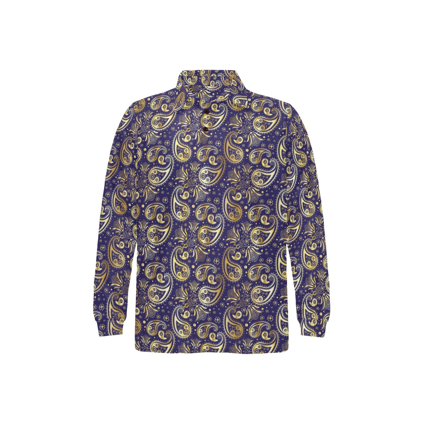 Paisley Blue Yellow Design Print Long Sleeve Polo Shirt For Men's