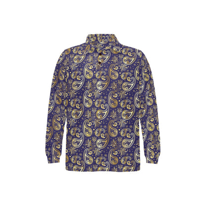 Paisley Blue Yellow Design Print Long Sleeve Polo Shirt For Men's