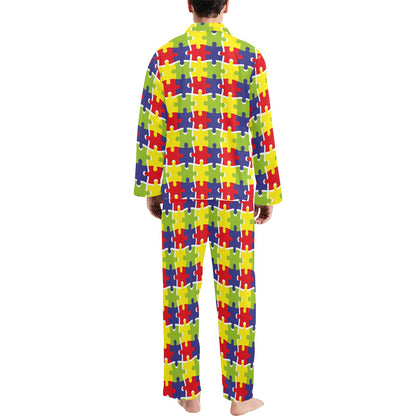 Autism Awareness Pattern Print Design 03 Men's Long Pajama Set
