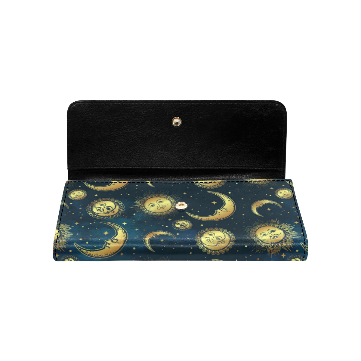 Gold Sun Moon Face Women's Trifold Wallet