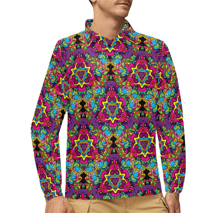 Trippy Print Design LKS303 Long Sleeve Polo Shirt For Men's