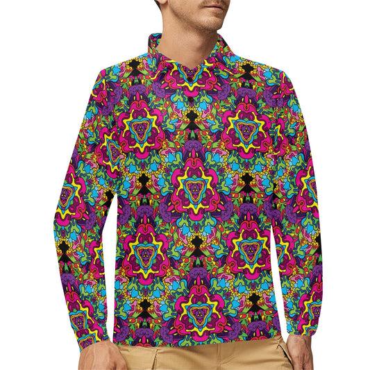 Trippy Print Design LKS303 Long Sleeve Polo Shirt For Men's
