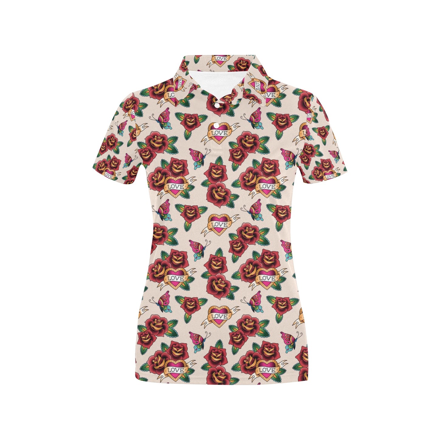 Tattoo Rose Print Design LKS302 Women's Polo Shirt
