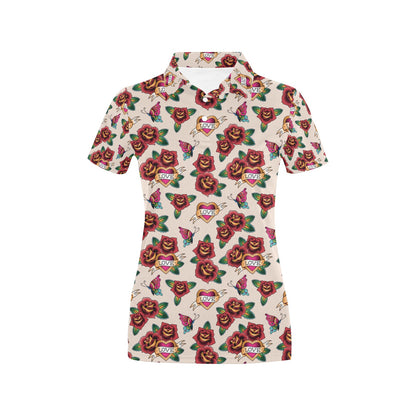 Tattoo Rose Print Design LKS302 Women's Polo Shirt