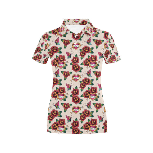 Tattoo Rose Print Design LKS302 Women's Polo Shirt