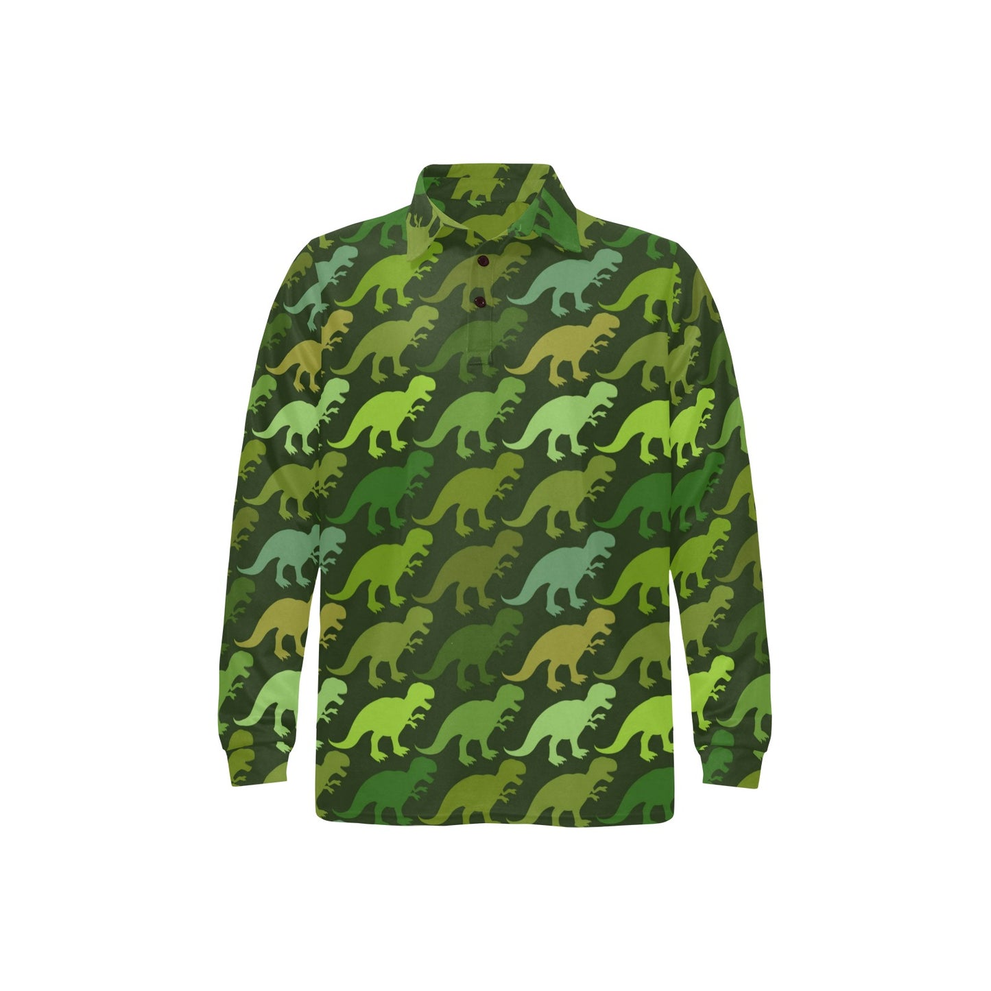T Rex Pattern Print Design A03 Long Sleeve Polo Shirt For Men's