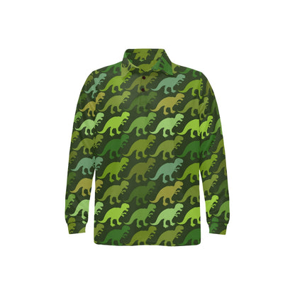 T Rex Pattern Print Design A03 Long Sleeve Polo Shirt For Men's