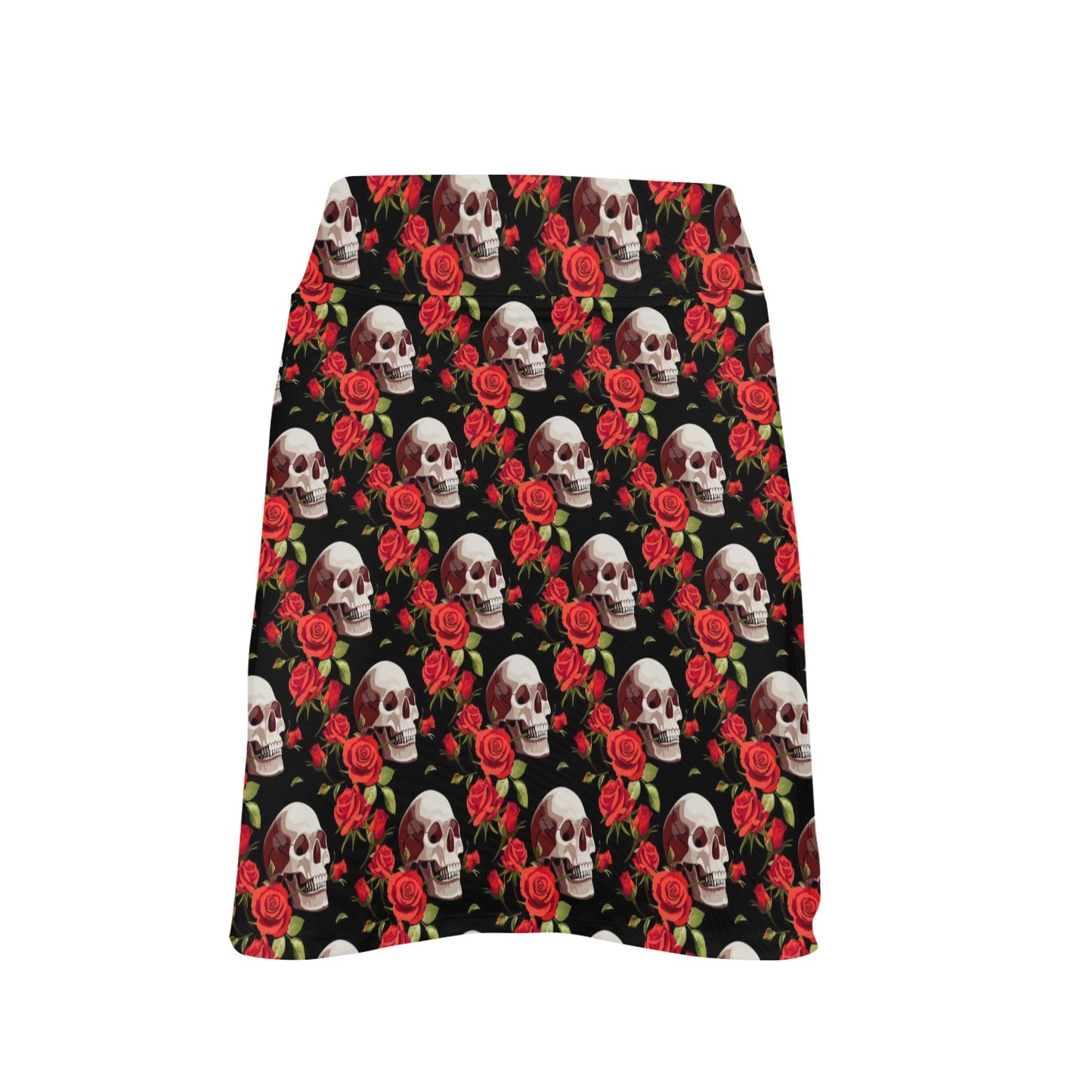 Red Rose Skull Design Print 17" Golf & Pickleball Skort with Pockets