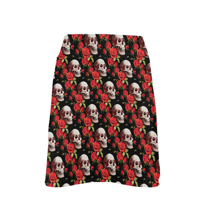 Red Rose Skull Design Print 17" Golf & Pickleball Skort with Pockets
