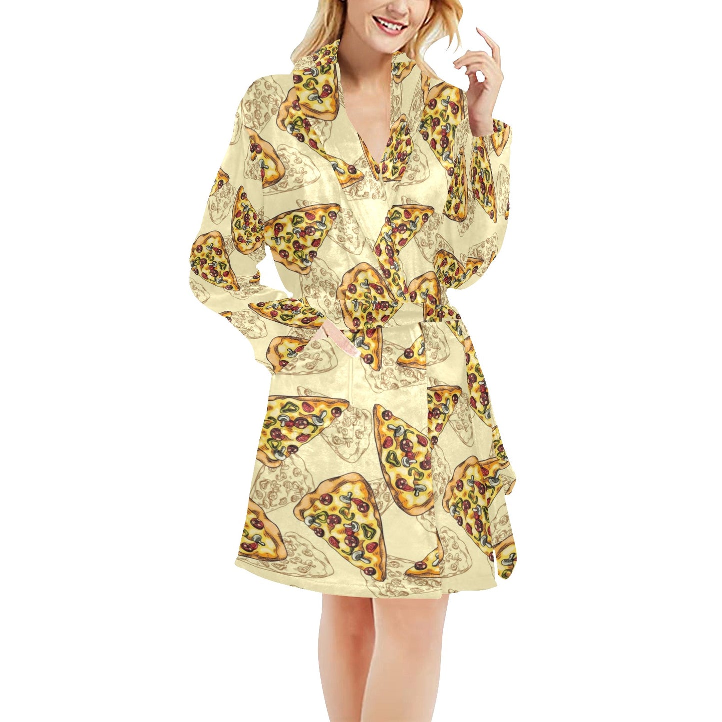 Pizza Pattern Print Design A01 Women's Fleece Robe